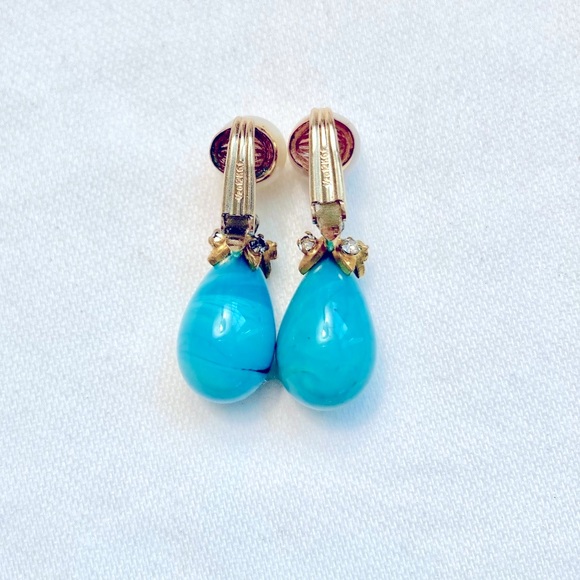 Turquoise Tear Drop and Pearl Earrings - Picture 3 of 3